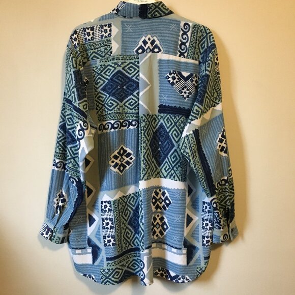Vintage 90s Meandering Patchwork Button Up Dress Shirt - Picture 2 of 16